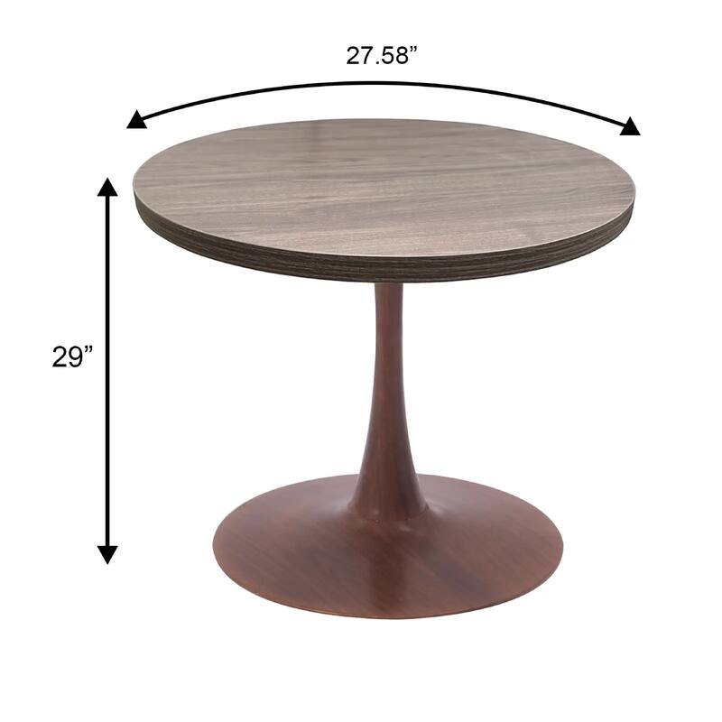 Bristol 27" Round Dining Table with MDF Top and Walnut Steel Pedestal Base for Modern Kitchen and Dining Room