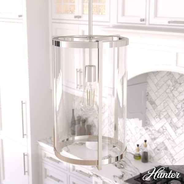 slide 2 of 16, Hunter Astwood 1-Light Pendant - Kitchen Island, Dining Room, Entry - Art Deco, Contemporary, Clear Glass Polished Nickel