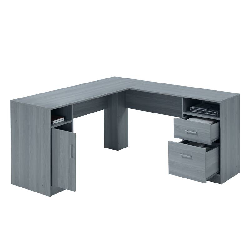 Functional L-Shape Desk with Storage for Entryway Living Room，Office Room, Grey