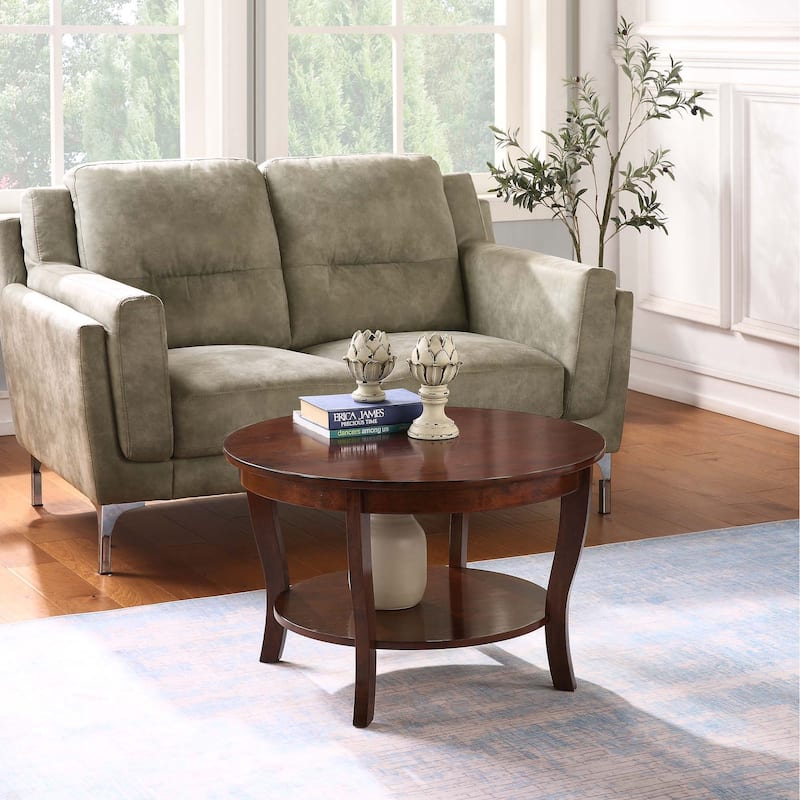 Convenience Concepts American Heritage Round Coffee Table with Shelf - Espresso