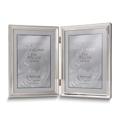 Curata Polished Silver-Plated 5x7 Portrait Hinged Double Frame - Bead Border Design