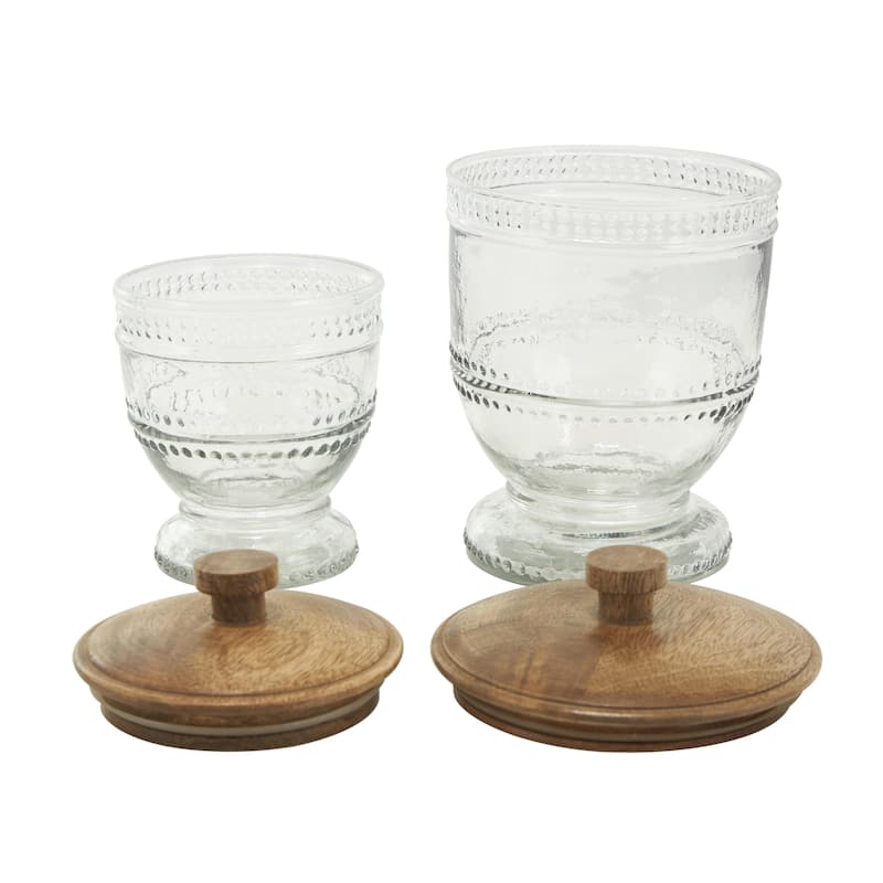 Glass Beaded Living Room Decorative Jars with Wood Lids - Set of 2 Clear - Roche River Decor
