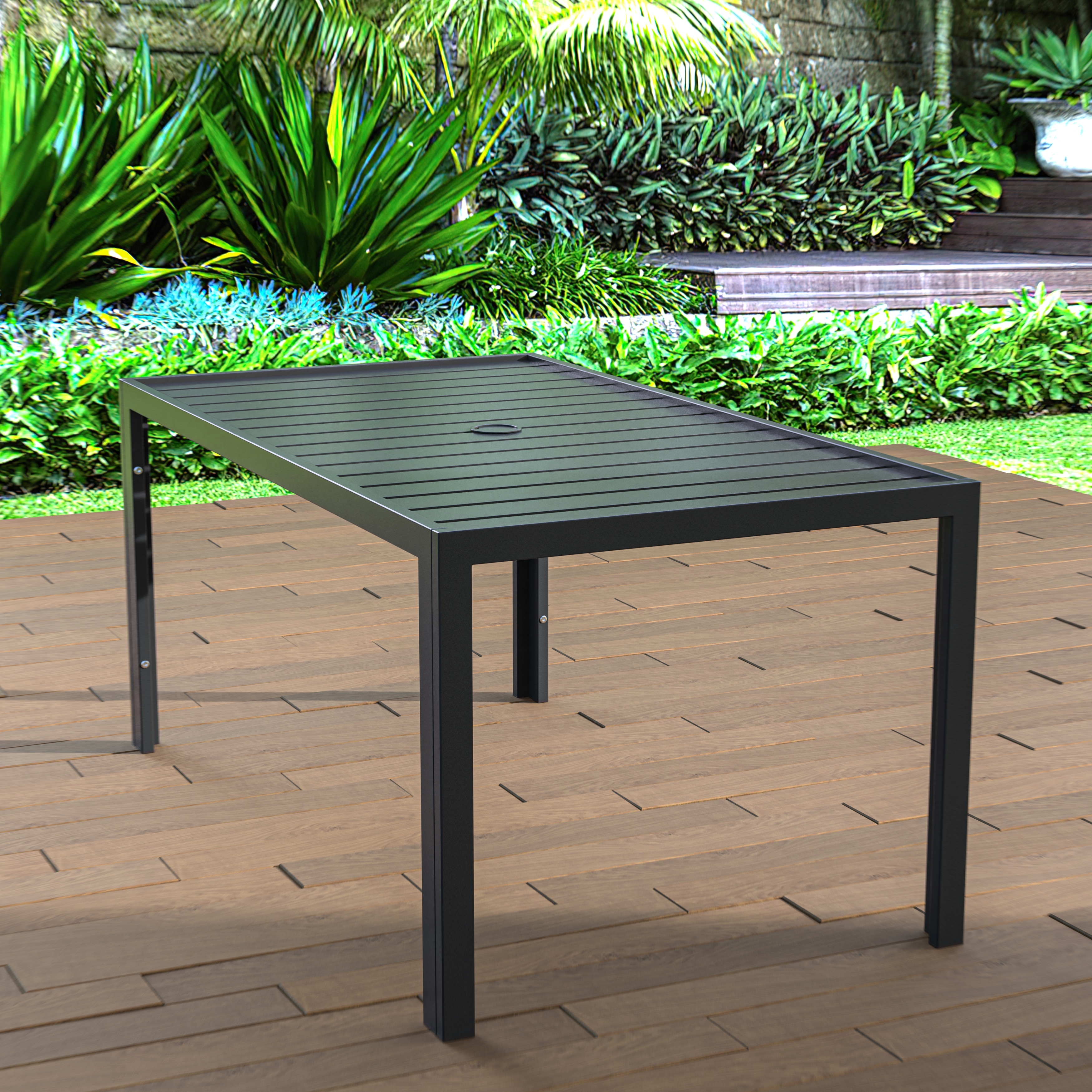 Chelsea 63" Rectangular Outdoor Aluminum Family Dining Table, Furniture for Patio Porch Garden Backyard