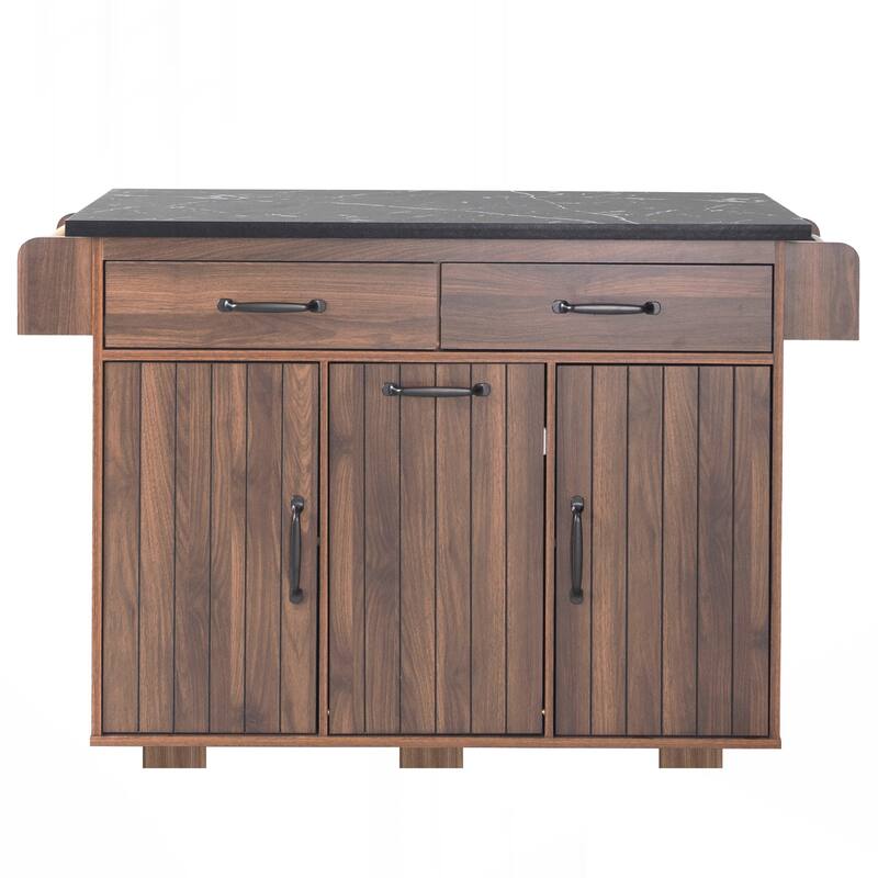 Kitchen Island with Trash Can Storage Cabinet, Kitchen Cart with Drop Leaf, Spice Rack