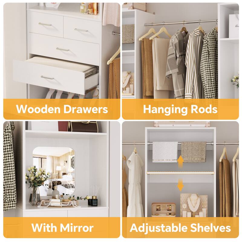 70'' - 221'' Set of 3 Closet System Organizer with Adjustable Hanging Rods, Shoe Racks, and Shelves