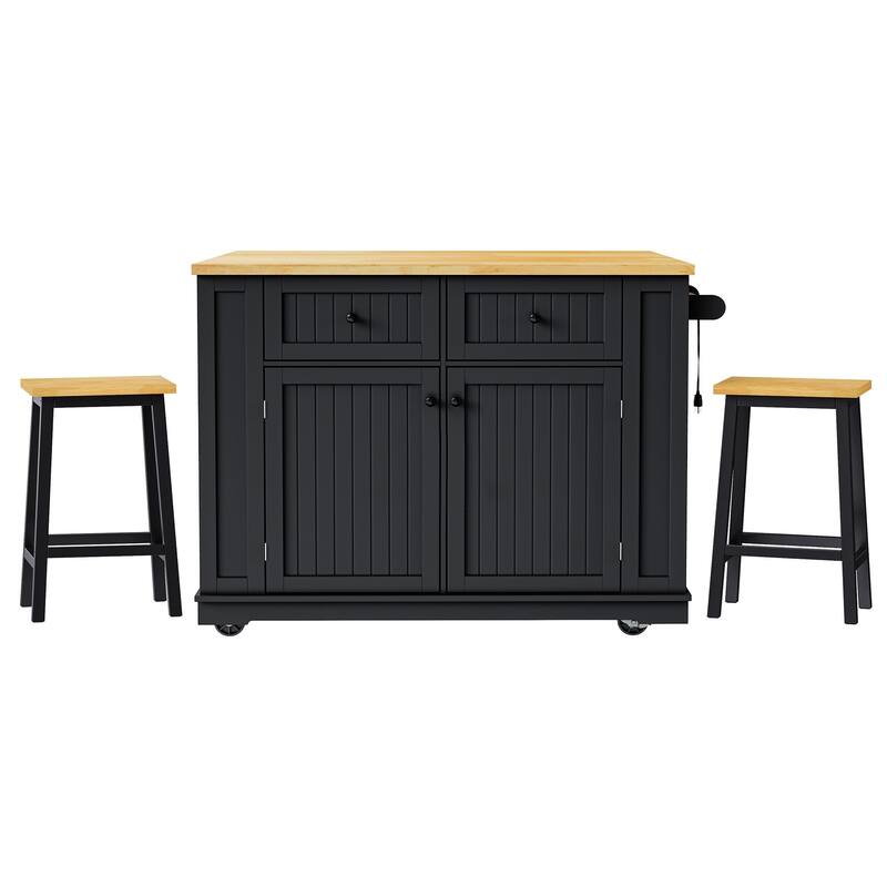 48'' Large Kitchen Island with Drop Leaf, Power Outlet, Rolling Wheels, and 5 Open Side Racks - 48'' x 29.75'' x 36.75''
