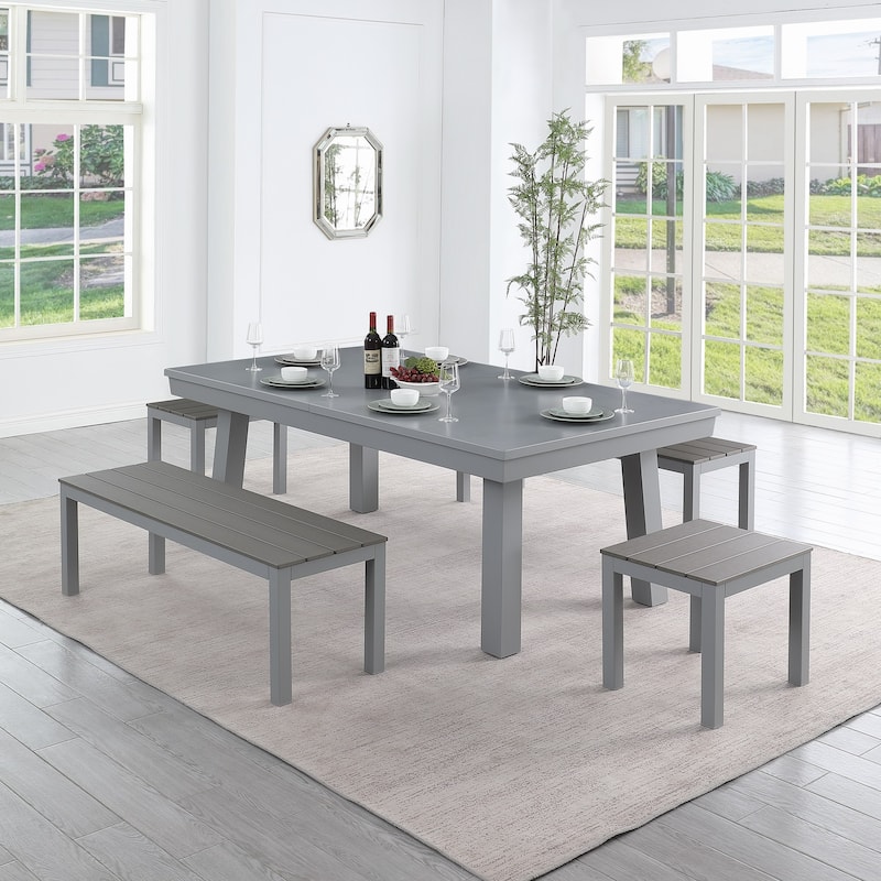 Laguna Indoor/Outdoor 8ft Slate Pool Table 6-Seater Dining Set with 4 Benches & Accessories, Cement Finish - Royal Blue