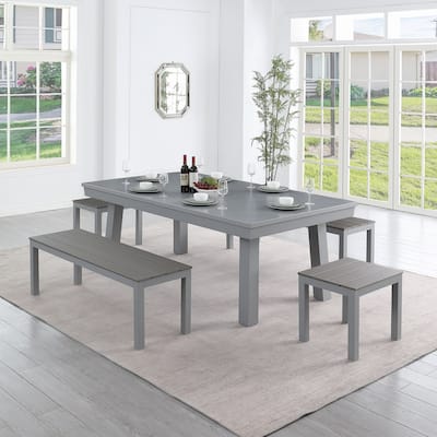 Laguna Indoor/Outdoor 8ft Slate Pool Table 6-Seater Dining Set with 4 Benches & Accessories, Cement Finish