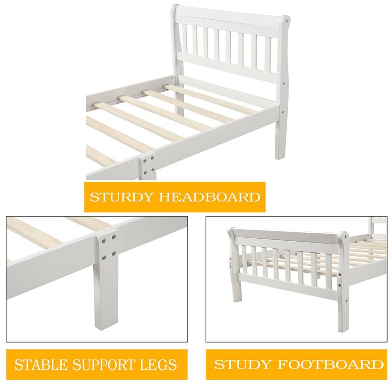 Wooden Twin Size Platform Bed with Headboard and Footboard, Solid Wood Slat Support, No Box Spring Needed