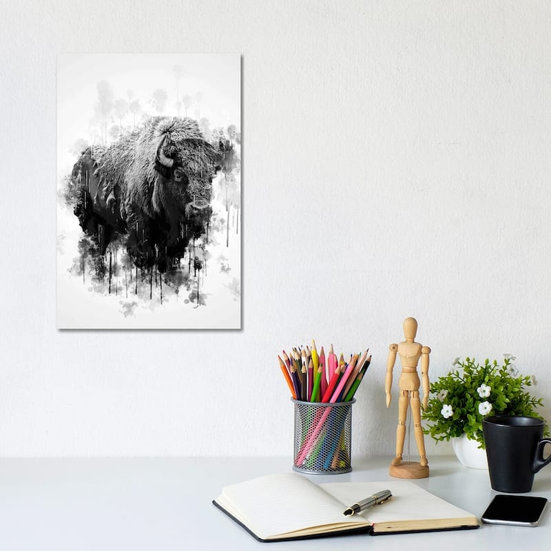 iCanvas "Bison In Black And White" by Cornel Vlad Canvas Print - 12x8x0.75