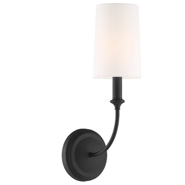 slide 2 of 6, Libby Langdon For Crystorama Sylvan 1 Light Black Forged Sconce - 4.87'' W x 15.75'' H x 7.75'' D 4.87'' W x 15.75'' H x 7.75'' D