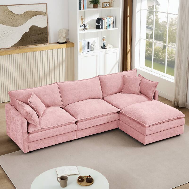 L Shape Modular Sectional Sofa Chenille Upholstered Couch wOttoman