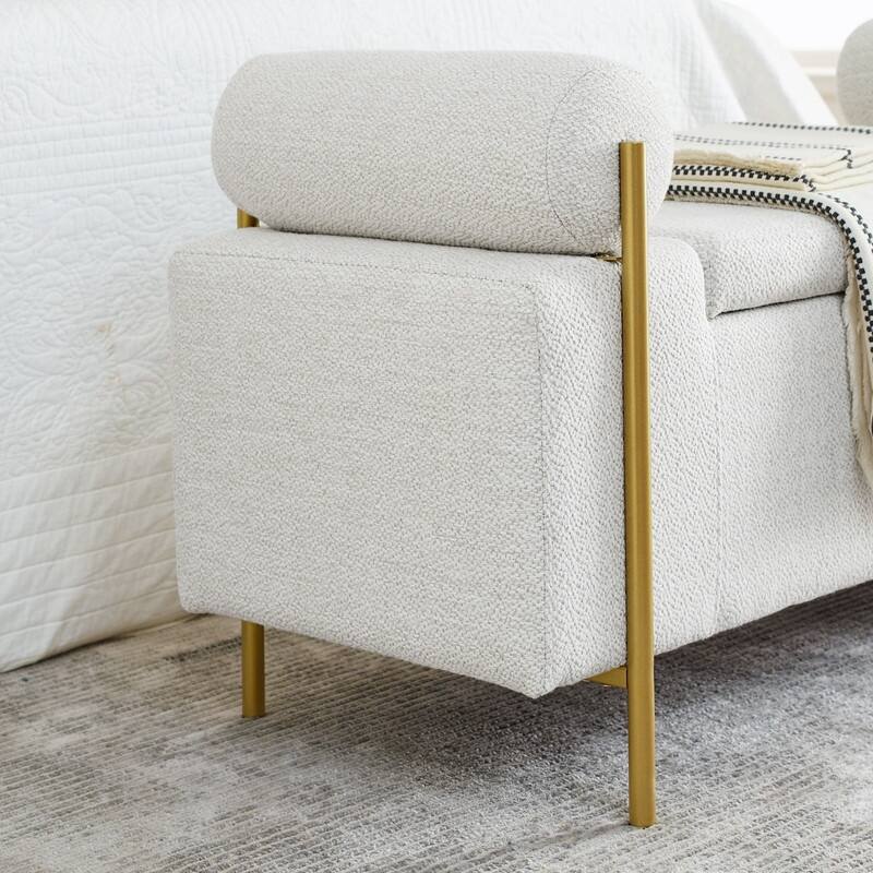 Upholstered Storage Bench with Cylindrical Arms