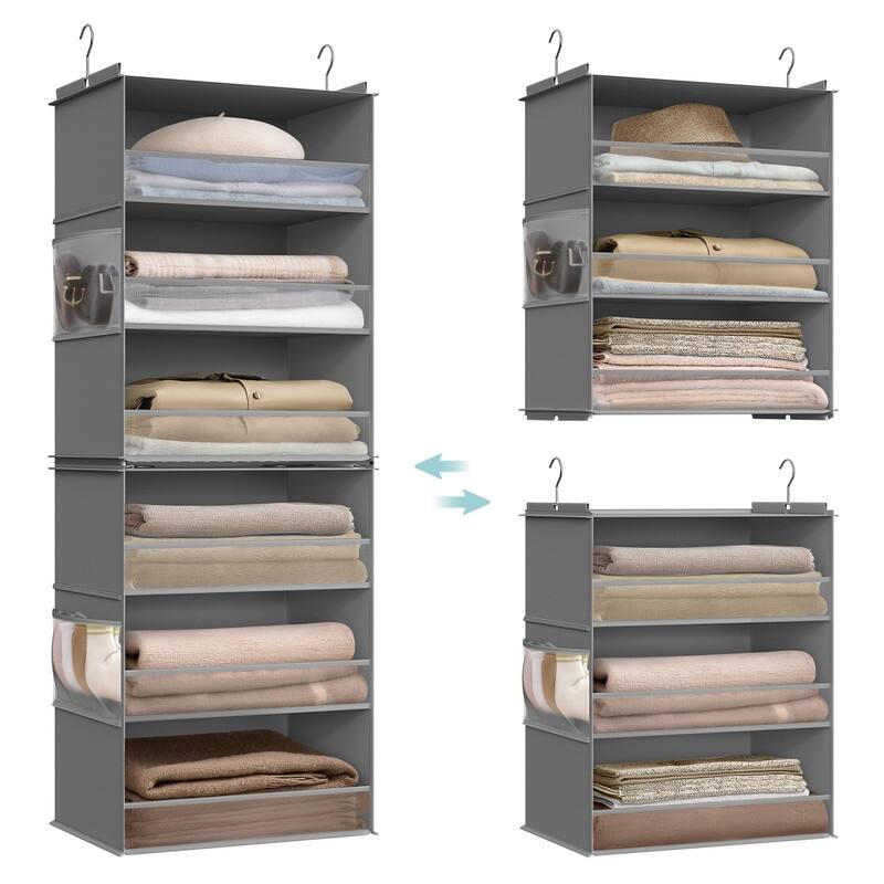 6-Tier Hanging Closet Organizer with Pockets & Bamboo Inserts - Grey - 1