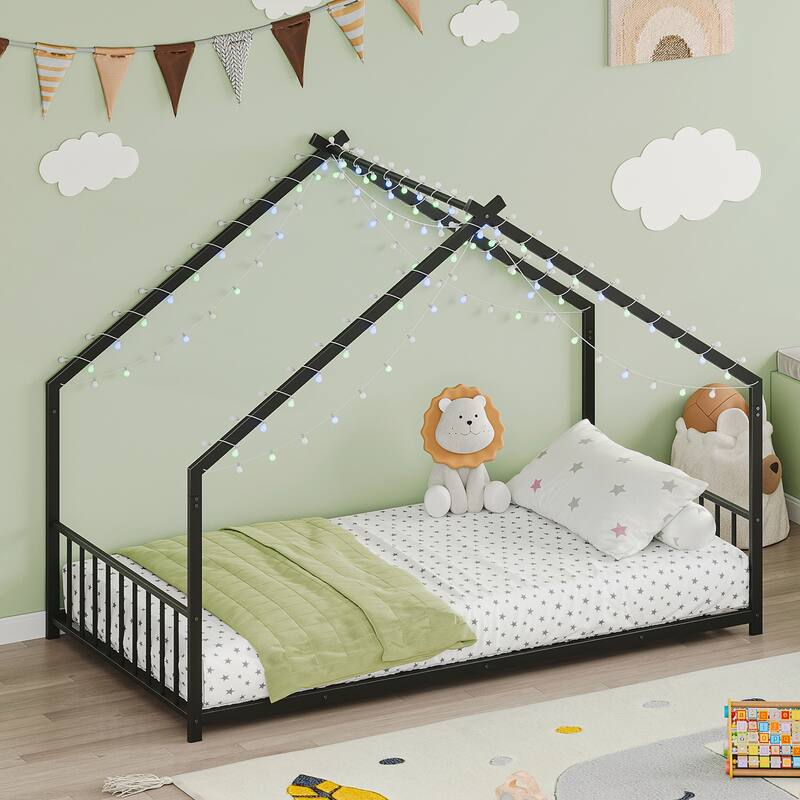 Twin size children's bed frame with LED light strips
