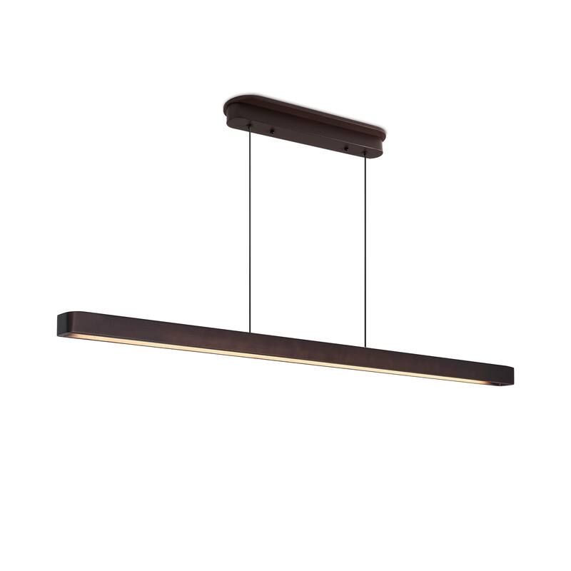 51" Walnut Wood Modern LED Pendant Light, Adjustable Hanging Light