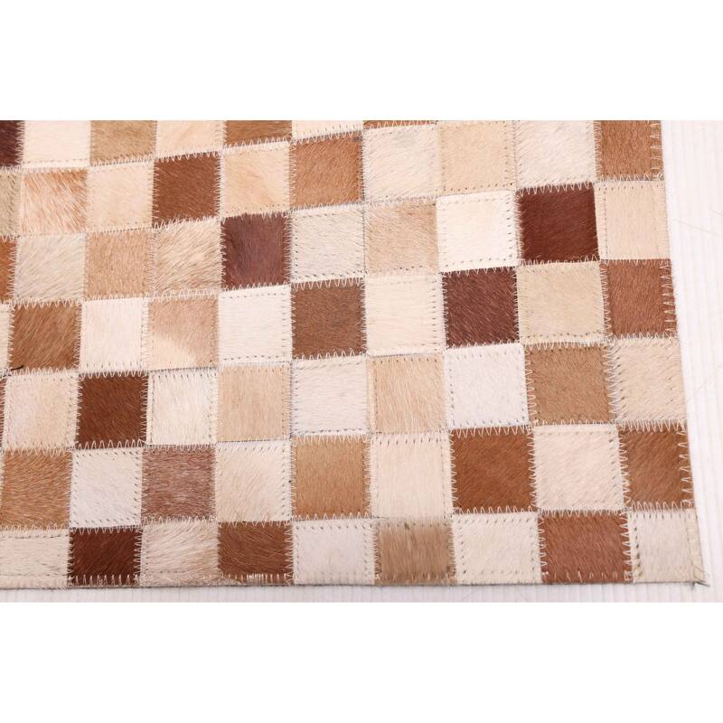 ECARPETGALLERY Handmade Cowhide Patchwork Brown Leather Rug - 8'0 x 10'0