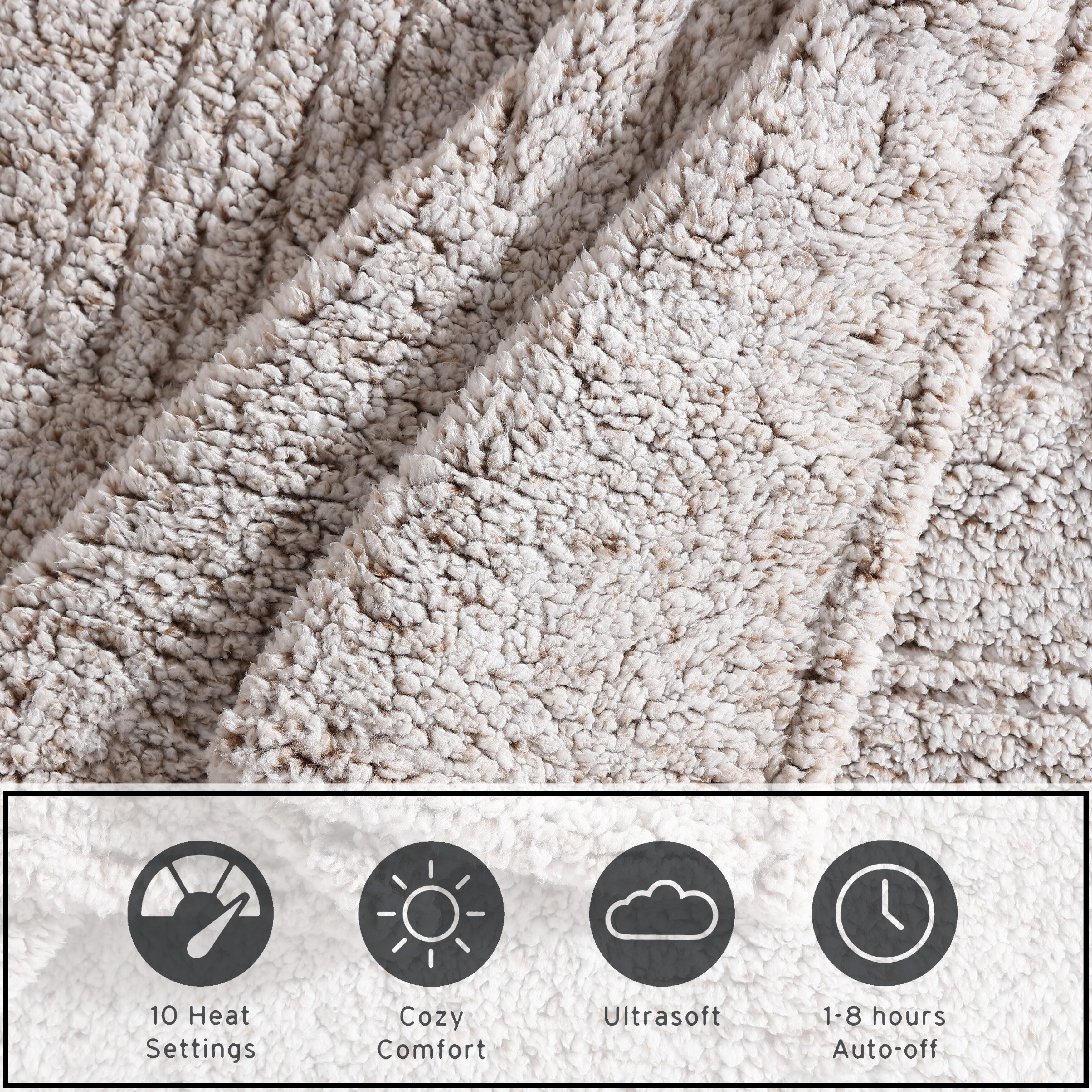 Eddie Bauer Knitted Ribbed Plush Sherpa Reversible Heated Blanket