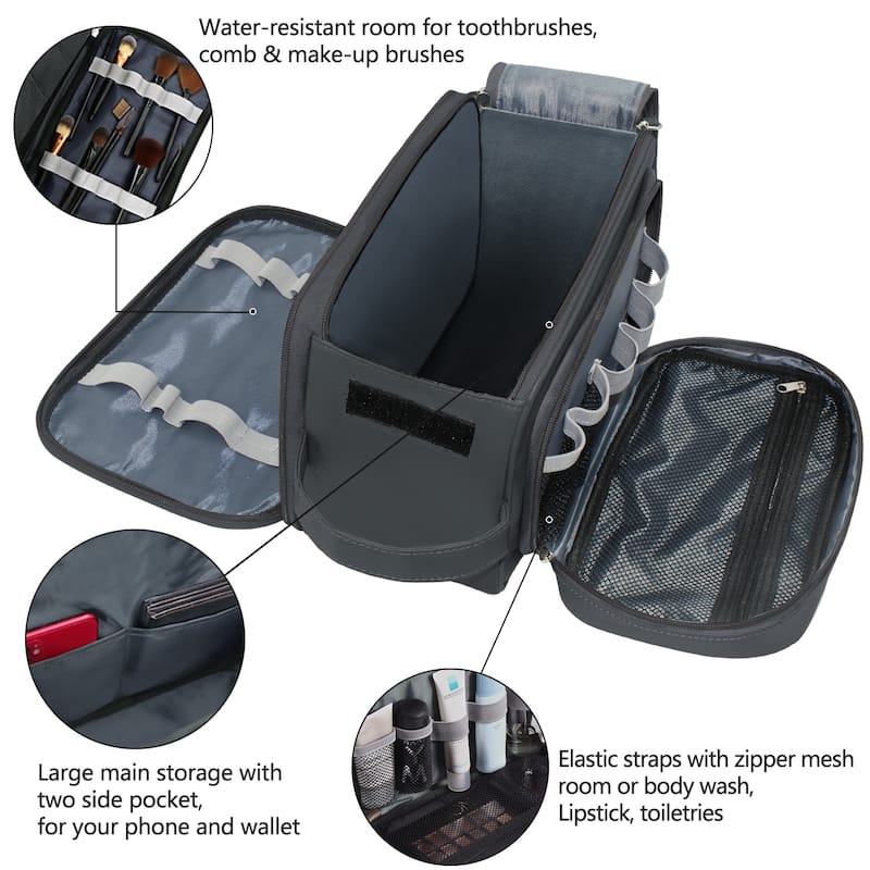 PU Leather Toiletry Bag for Men - Water-Resistant Travel Dopp Kit for Grooming, Shaving, Cosmetics & Accessories