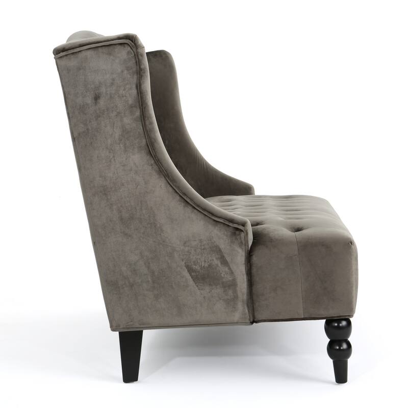 Grey Velvet Loveseat with Modern Glam Style