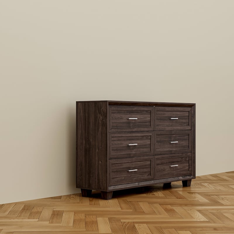 Modern Wooden Chest of Drawers with 6 Spacious Storage Compartments, Dark Brown Entryway Cabinet Dresser