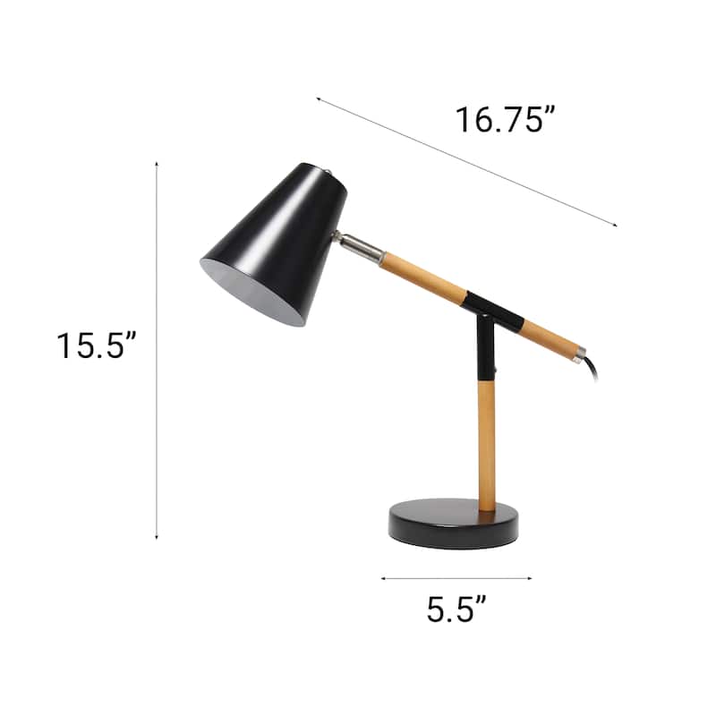 15.5" Nordic Adjustable Wood Arm Desk Lamp, Modern Table Light , Office, Bedroom, Living Room - 16.75” x 5.50” x 15.50”