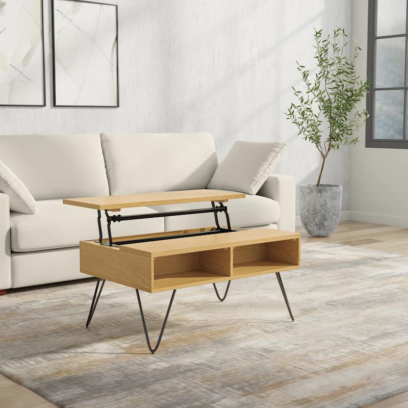 Moreno Rectangle Industrial Lift Top Coffee Table - 24"D x 36" W x 18" H - Oak