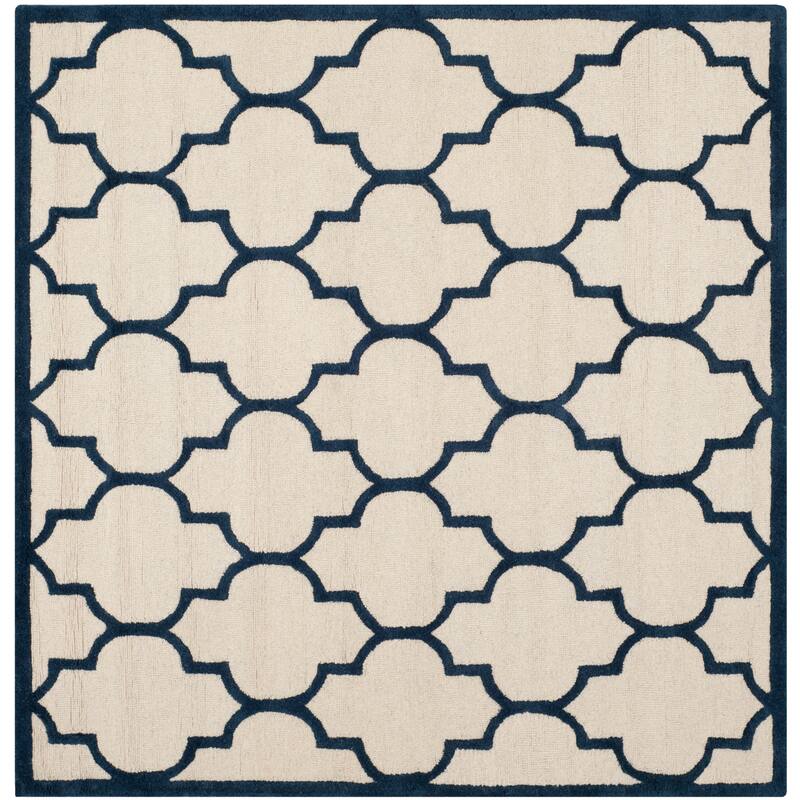 SAFAVIEH Handmade Cambridge Oddny Moroccan Trellis Wool Rug - 6' Square - Ivory/Navy