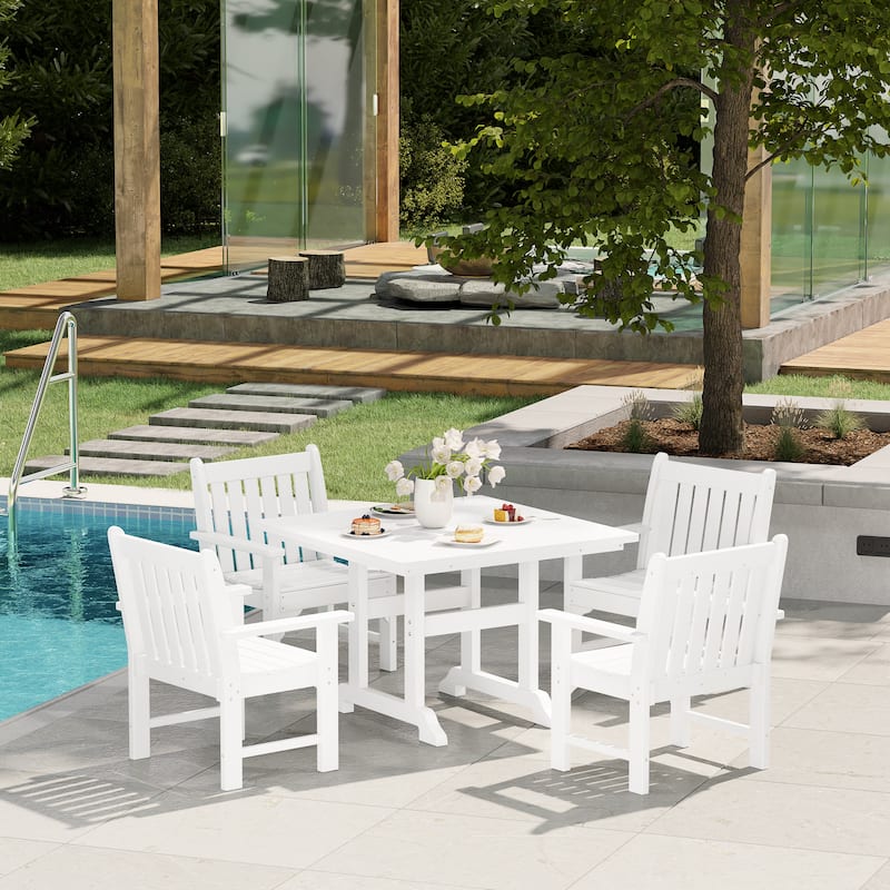 Laguna Poly 5-Piece Outdoor Patio Square Table Garden Arm Chairs Dining Set