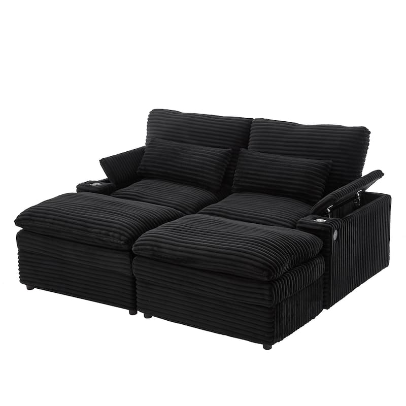Roomfitters 70.9-Inch Loveseat Sofa, Convertible Sectional Sofa Bed with Storage, 2 Movable Ottomans