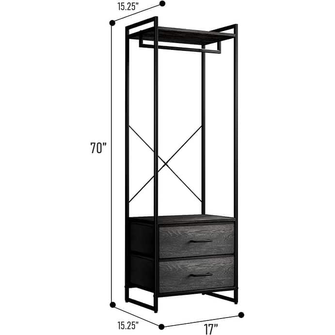 Clothing Rack with 2 Drawers - Tall Closet Stand Dresser for Bedroom