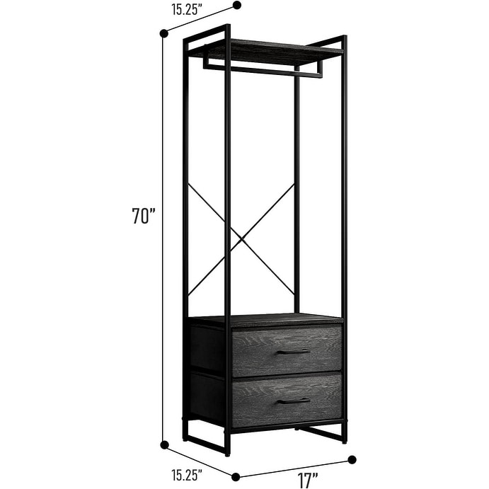 Clothing Rack with 2 Drawers - Tall Closet Stand Dresser for Bedroom