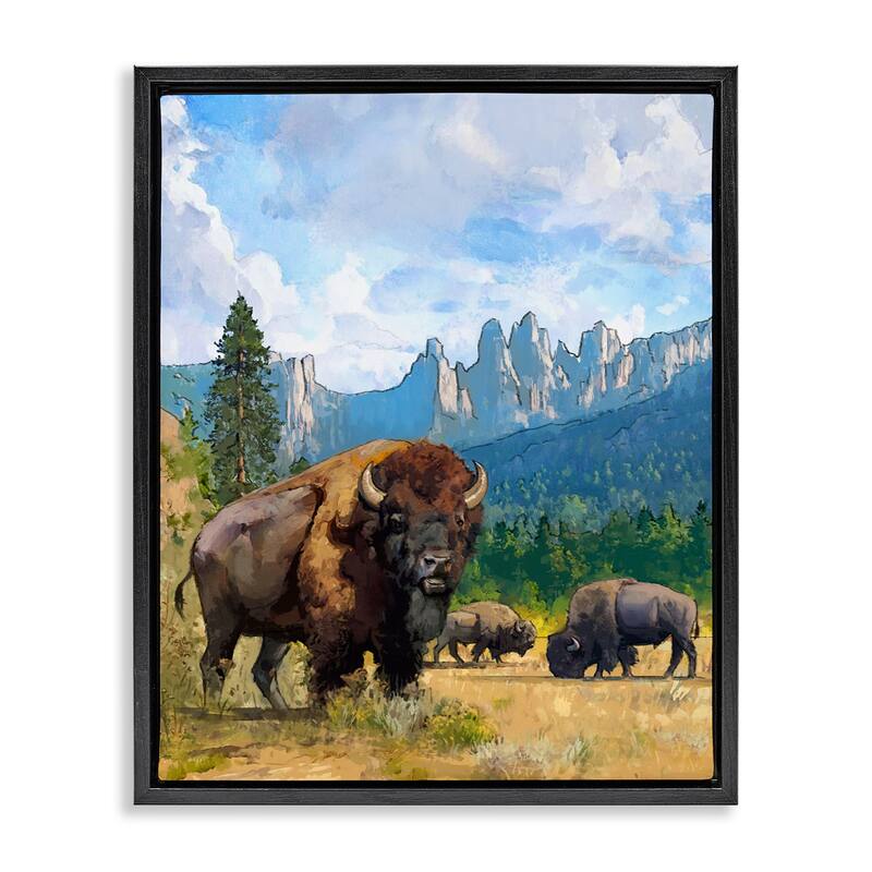 Stupell Grazing Bison Desert Abstraction Framed Floater Canvas Wall Art Design By David Owens - 17 x 21 - Black