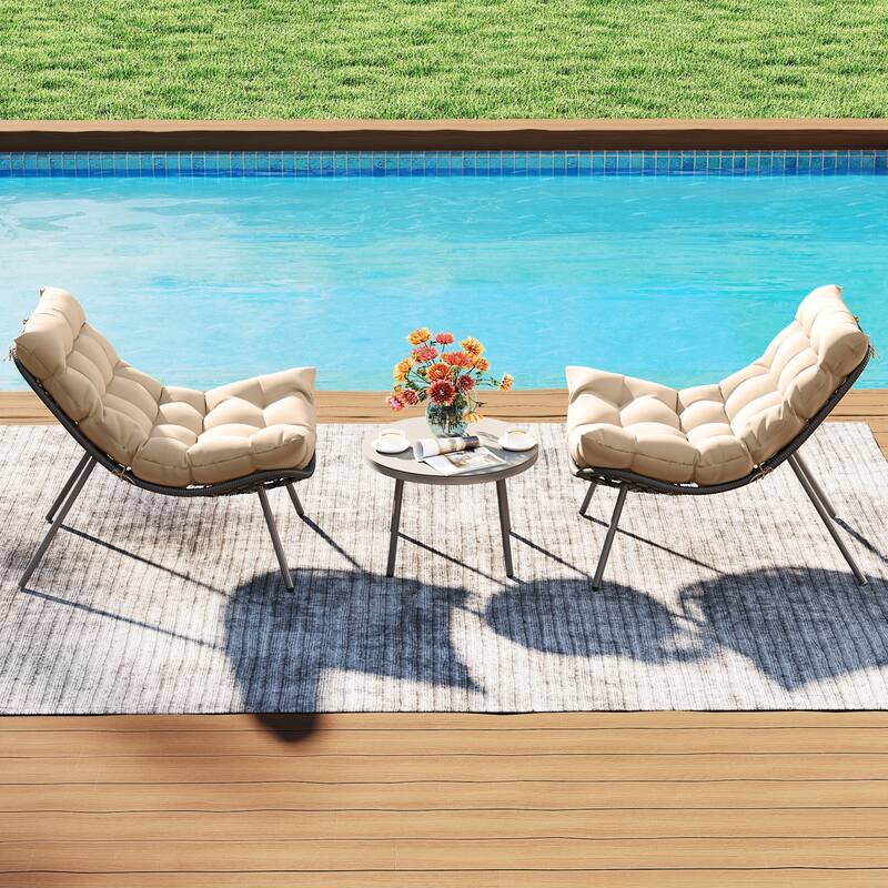 Costway 3 PCS Patio Furniture Set with Cushioned Papasan Chairs - See Details