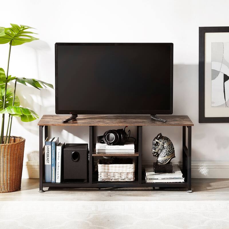 VECELO Industrial TV Stand for Televisions up to 80 Inch,70" Entertainment Center with Open Storage Shelves,Console Table