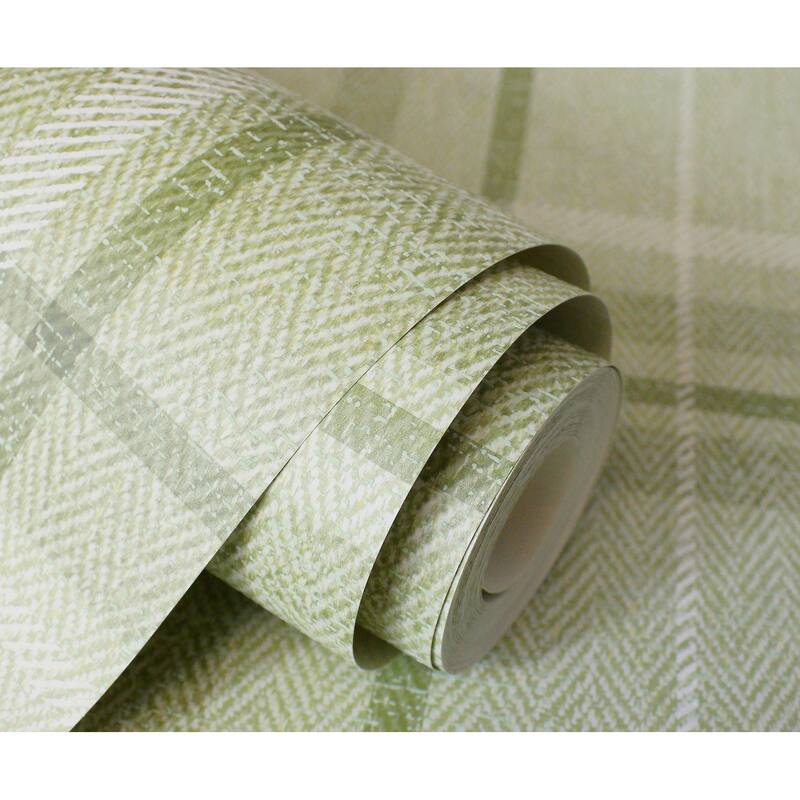 Fine Decor Harris Green Plaid Chevron Wallpaper