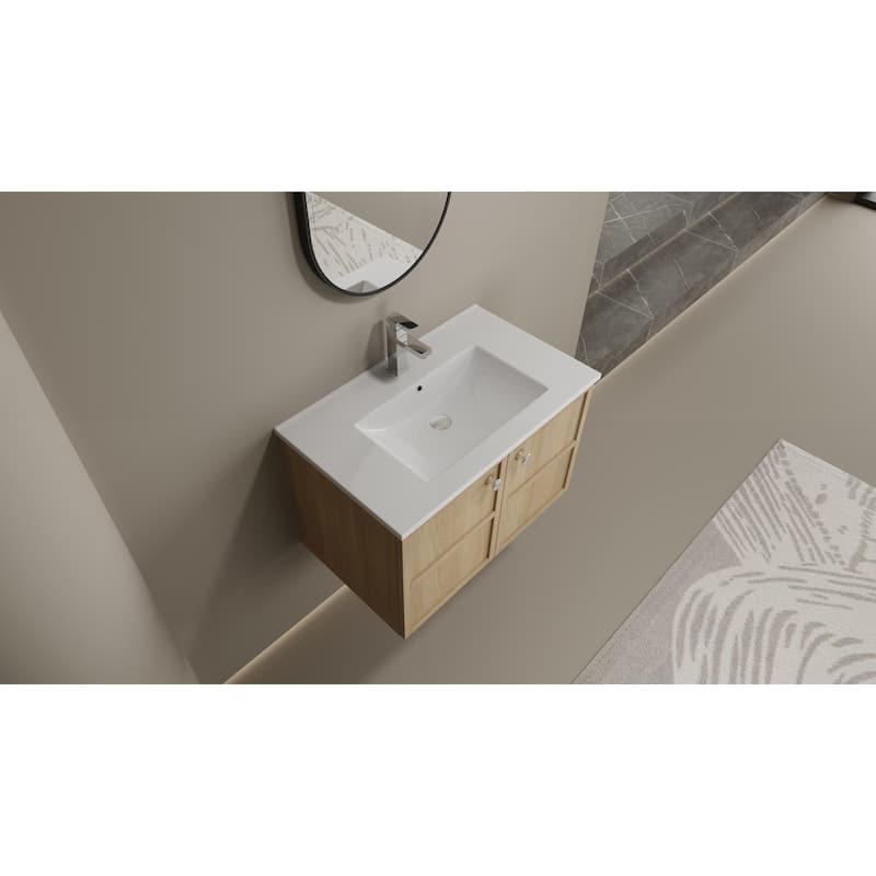 30" Wall-Mounted Bathroom Vanity whit Ceramic Sink