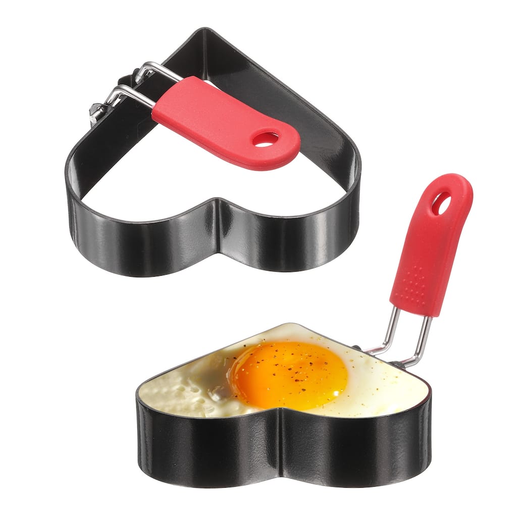 Heart Egg Rings Nonstick Pancake Cooking Ring with Silicone Handle - Black