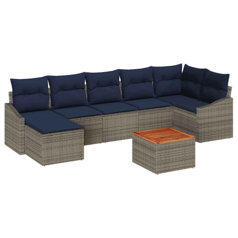vidaXL 8 Garden Sofa Set with Cushions Black/Grey Poly Rattan - 113.8 x 48.6 x 27.2