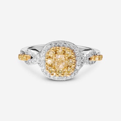 Gregg Ruth 18K Gold, Fancy Yellow Diamond and White Diamond Engagement Ring Sz. 6.5