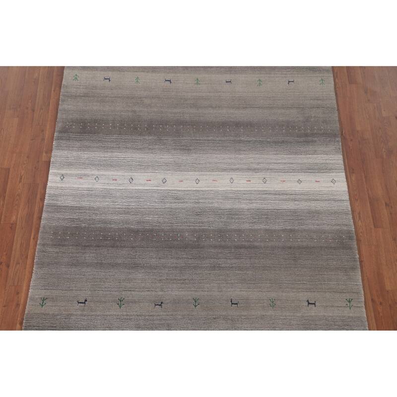 Striped Gabbeh Indian Area Rug Handmade Grey Tribal Wool Carpet - 5'6"x 7'6"