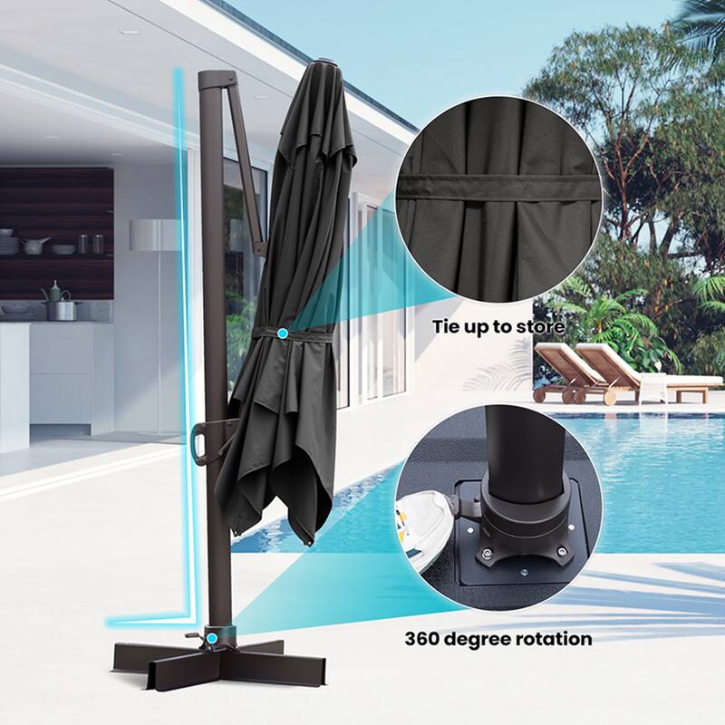 10x13FT Patio Cantilever Umbrella Outdoor Offset Umbrella 360-Degree Rotation with No Base