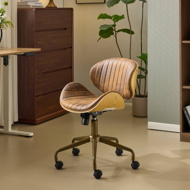 PU Curved Office Chair With Antique Bronze Base