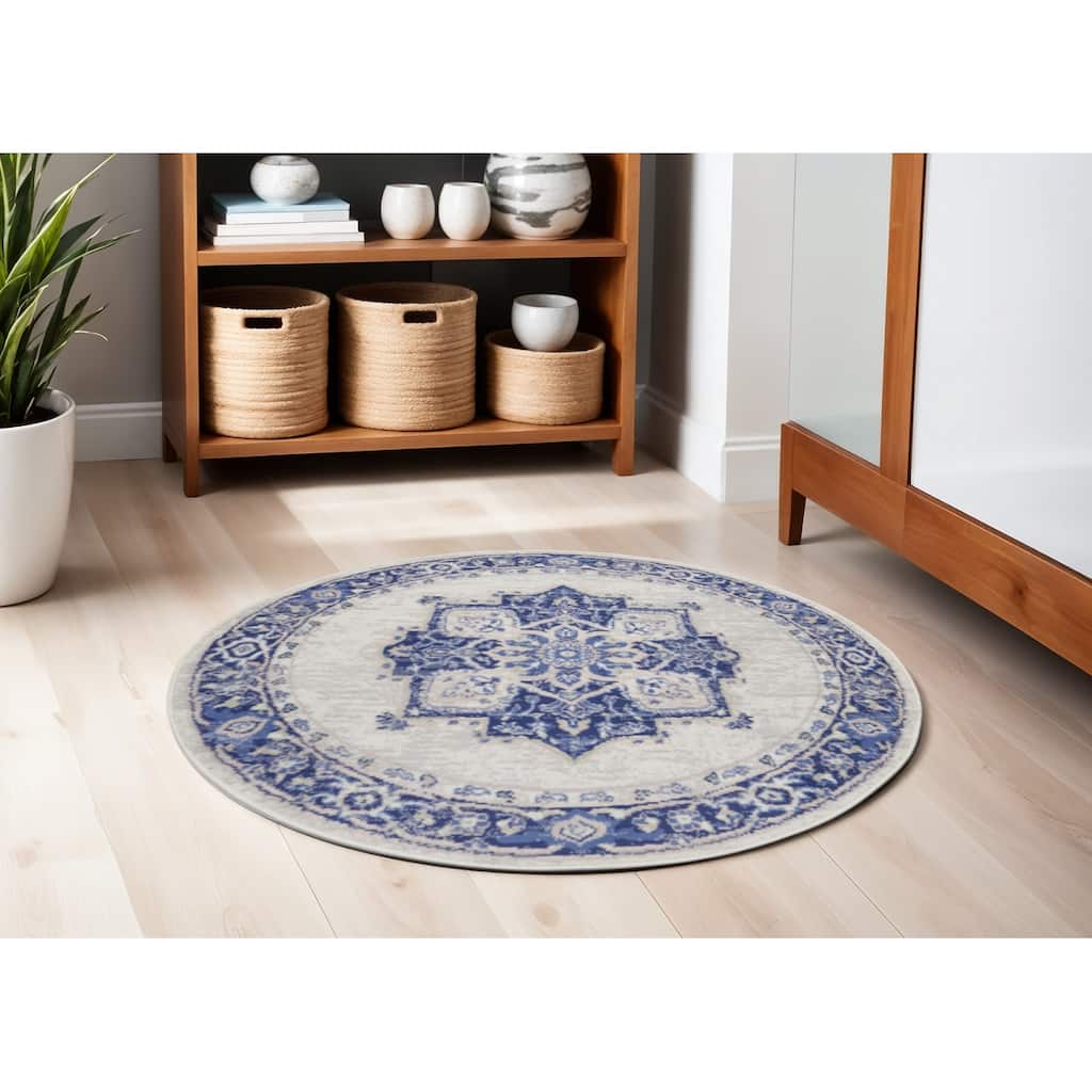 Gocep Power Loomed Geometric Floral Traditional Stain Resistant Area Rug By HomeRoots - 60' X '60' X '0.39