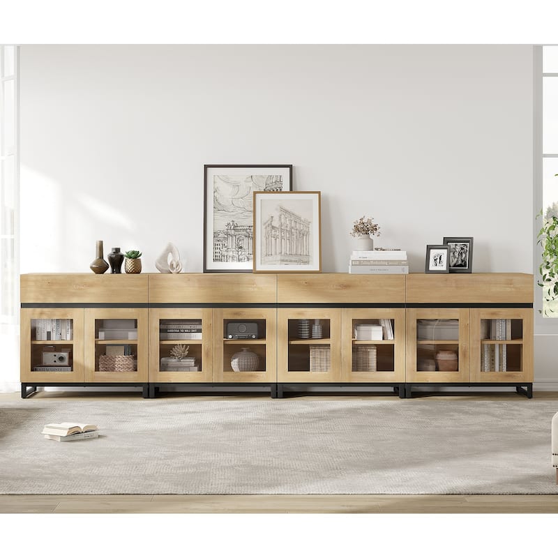 Modern Dresser With Glass Doors, Drawer, And Adjustable Shelf - Multifunctional Storage Cabinet For Living Room Or Bedroom - Oak - 4-drawer