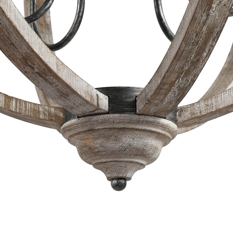 Azizon Farmhouse 6-Light Wood Chandelier Globe Lights for Living Dining Room Hallway