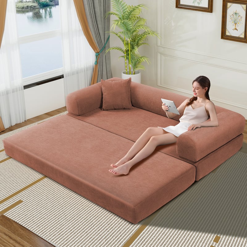 3-in-1 Convertible Sleeper Sofa with Pillows & Storage - Pink