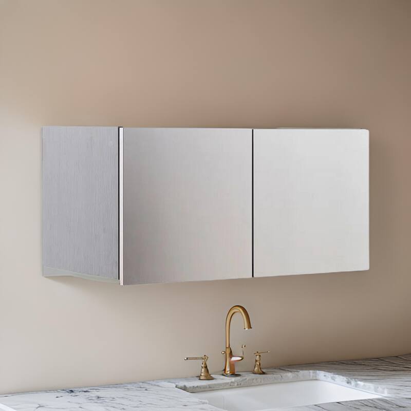 Osy Wall Mounted Garage Cabinet, 2 Wide Shelves, Double Door, Gray