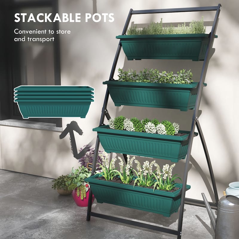 Outsunny Raised Garden Bed, 4 Tier Vertical Garden Planter Set for Indoor or Outdoor, 4 Outdoor Planter Boxes with Stand