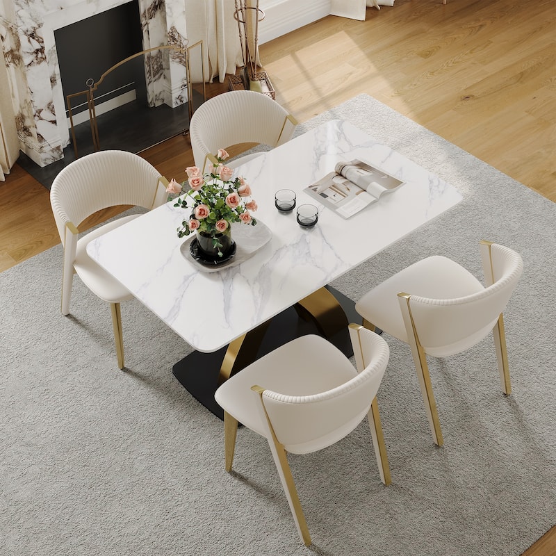 Contemporary White Rectangular Sintered Stone Dining Table Base Dinner Table
